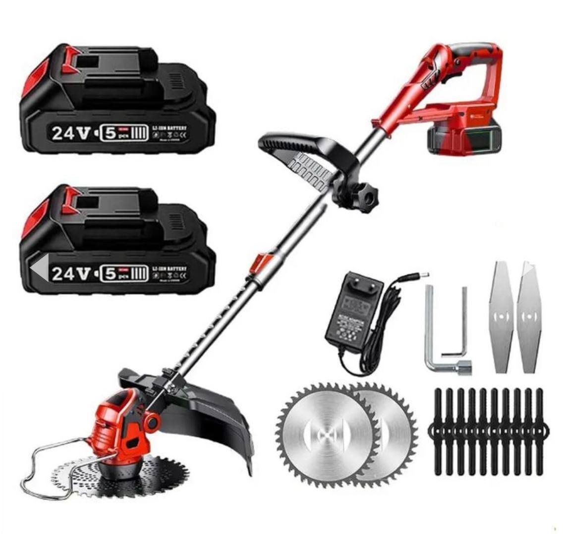 Набір акумуляторна коса для трав з 2 АКБ 24 v. Газонокосарка-триммер з насадками П